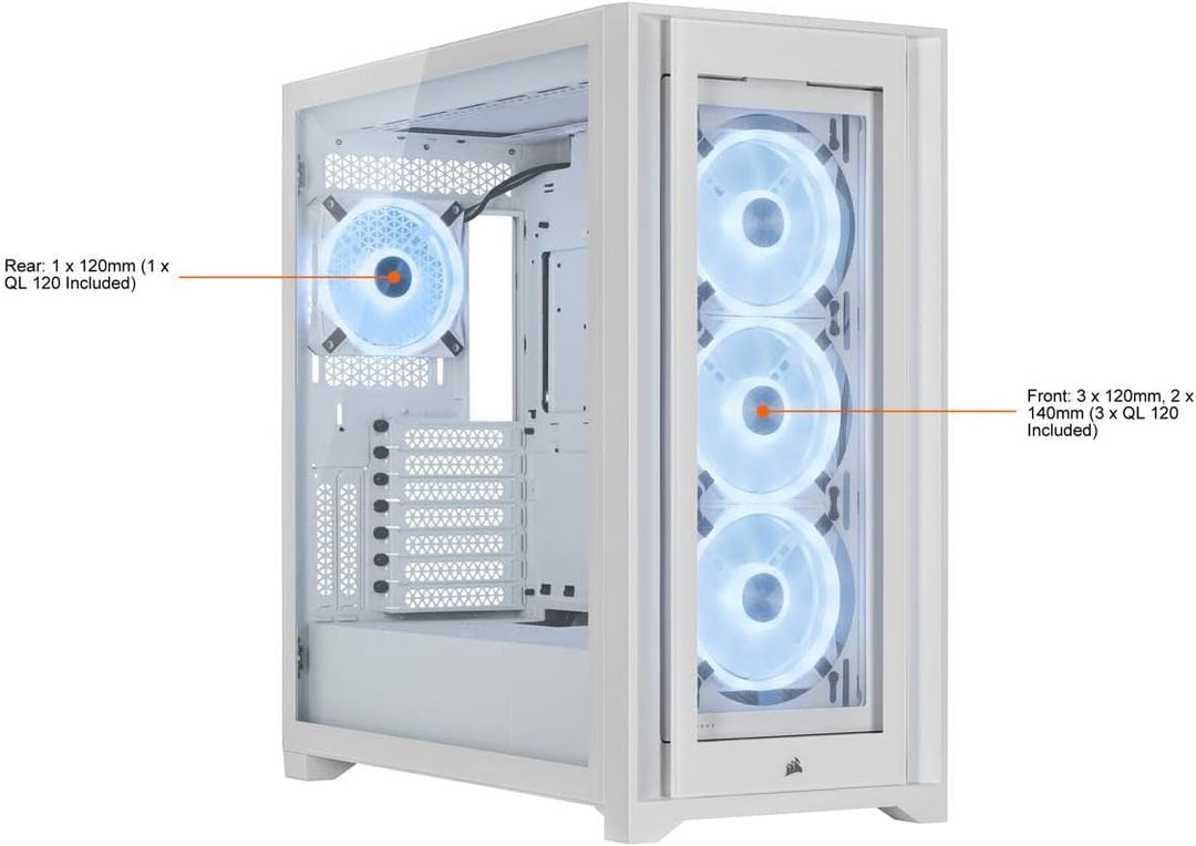 Corsair iCUE 5000X RGB QL-Edition Miditower Gehäuse (Vier CORSAIR QL120 RGB-Lüfter, CORSAIR iCUE Lig
