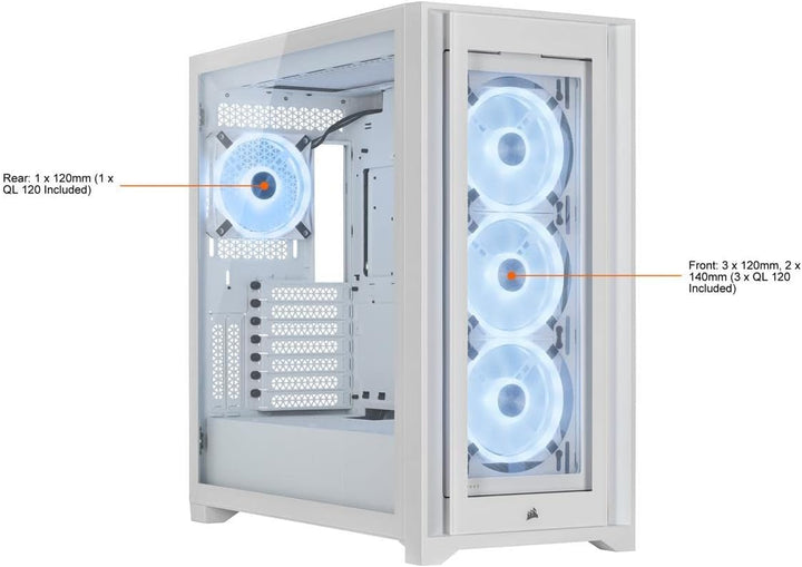 Corsair iCUE 5000X RGB QL-Edition Miditower Gehäuse (Vier CORSAIR QL120 RGB-Lüfter, CORSAIR iCUE Lig