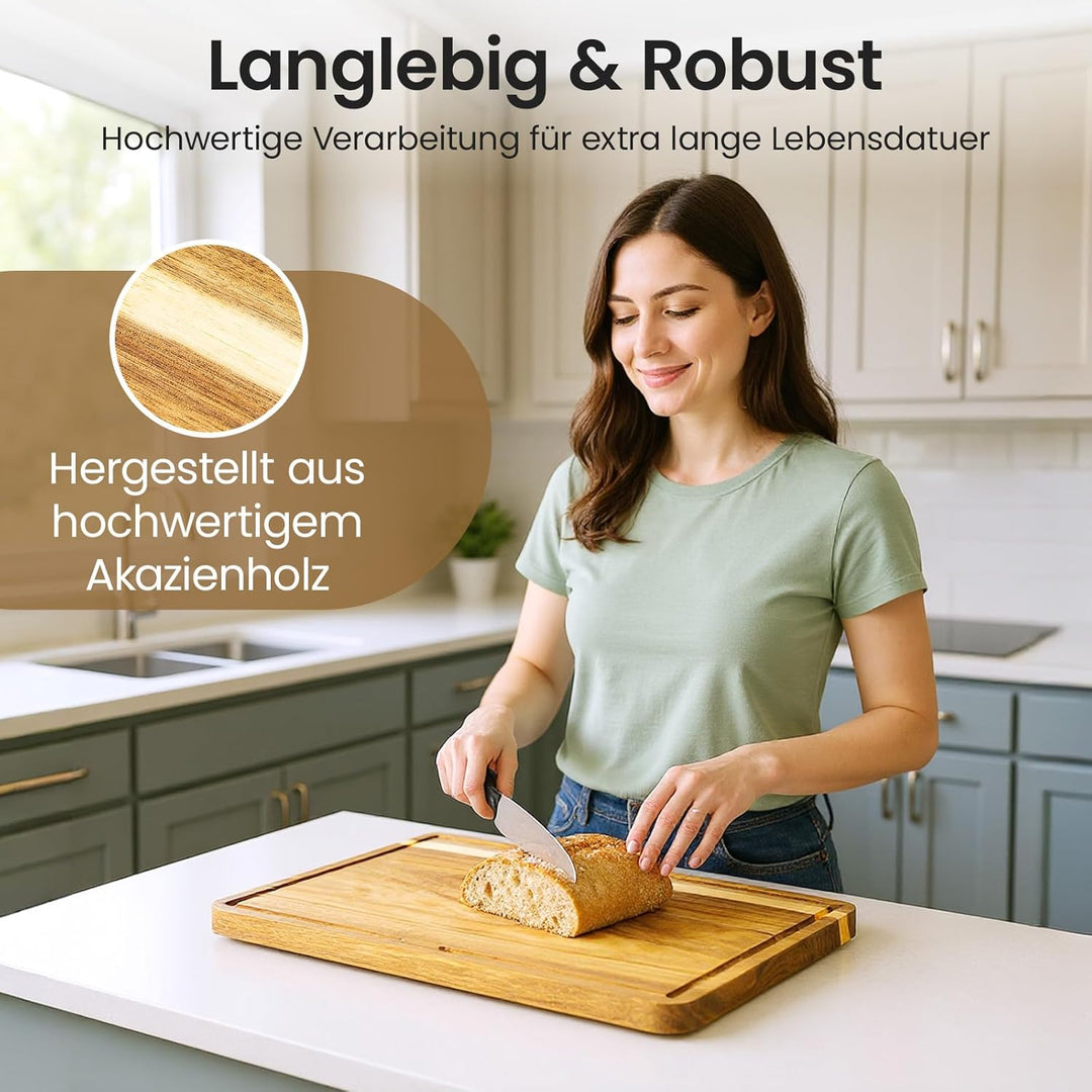 Youyijia Schneidebrett Holz 3er Set aus Akazienholz mit Ständer, Schneidebretter in 3 Grössen, Küche
