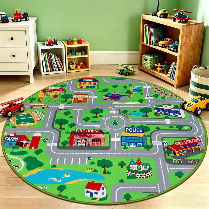 Capslpad Kinder Spielmatte ø120cm rutschfeste Kinderteppich Spielmatte für Spielzeugautos Waschbar S