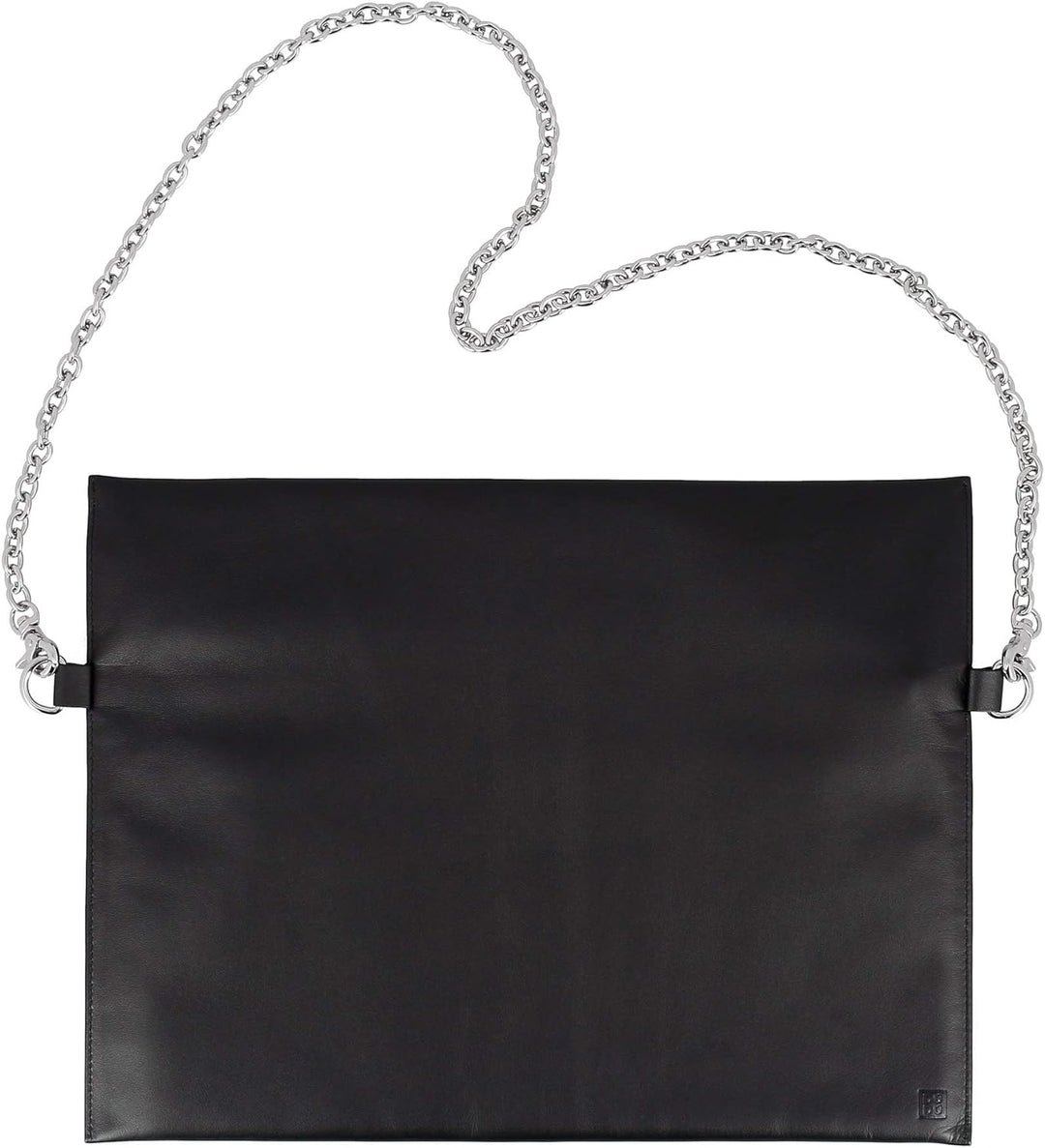 DUDU Schulter-Tasche Schwarz Damen aus Leder mit Kette Elegant Flaches Design mit Reissverschluss Sc