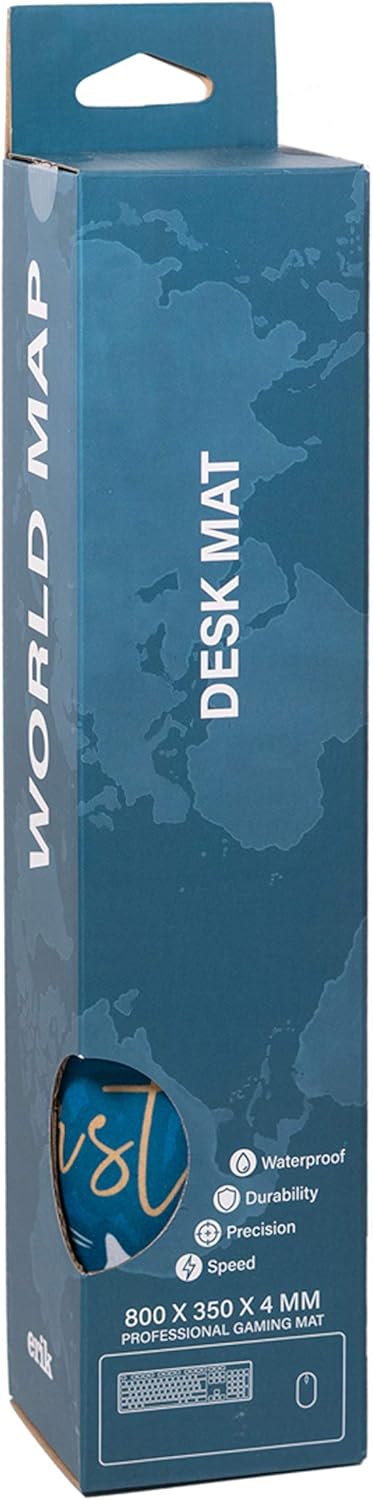 Erik® - Tapis de Souris Gaming XL Planisphère Bleu - Sous-Main Antidérapant - 80 x 35 cm Dunkelblau,