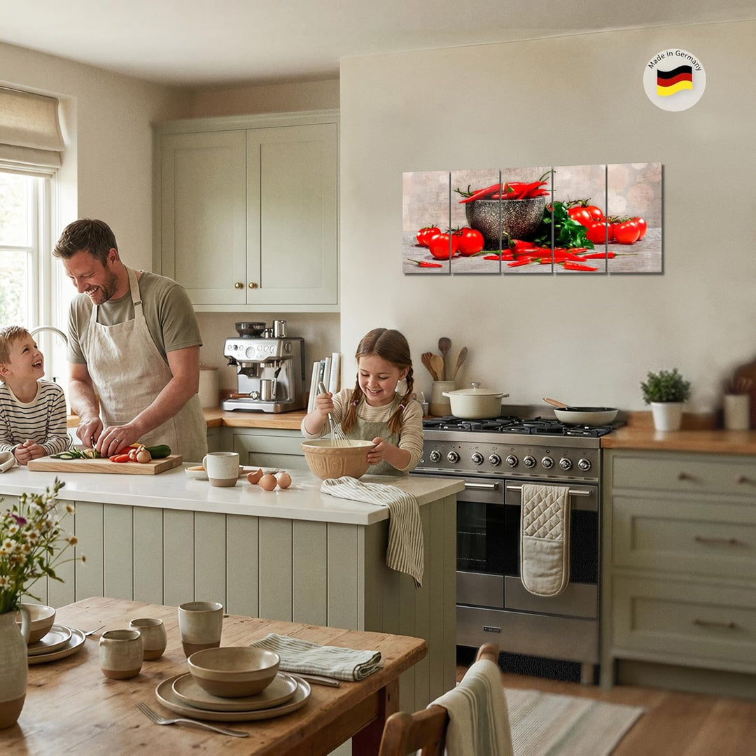 Runa Art Bild Küche - Gemüse Wandbilder auf Vlies Leinwand 5 Teilig Wanddekoration Esszimmer Küchenb