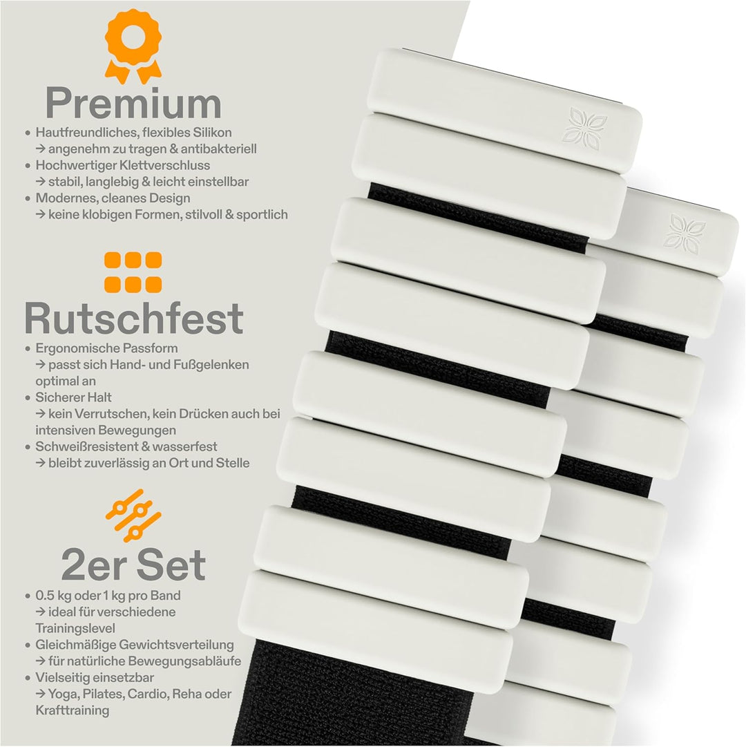 Gewichtsmanschetten aus Silikon (2x0,5 kg oder 2x1 kg) – Knöchelgewichte & Handgelenkgewichte für Fi