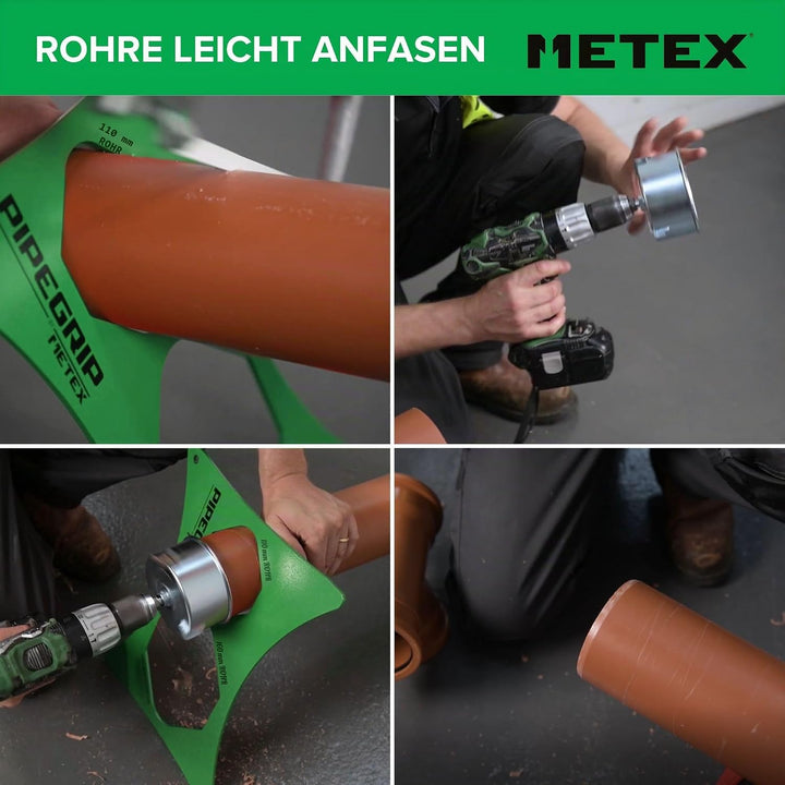 Metex Chamf 110 mm PVC Kunststoff Boden Drainage Rohr Fasen Werkzeug – Bohrmaschine montiert
