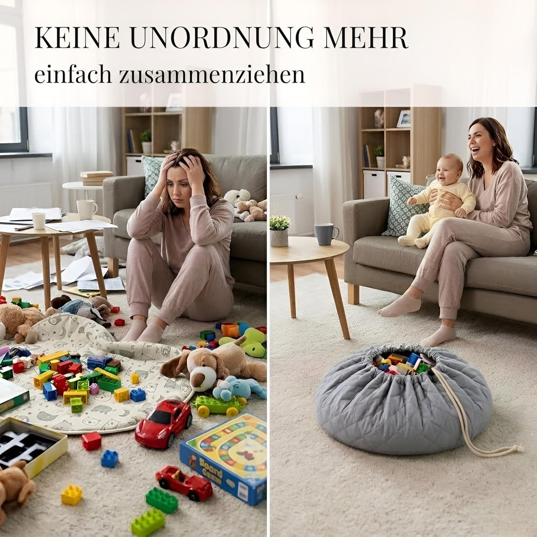 Krabbeldecke rund 110cm – Extra Weich, Dick Gepolstert, Waschbar, Schadstofffrei, Spieldecke Baby fü