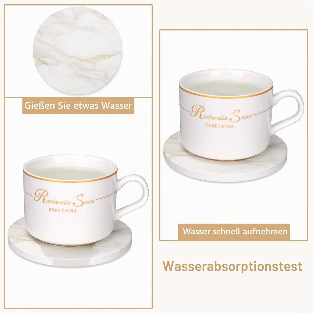 Keramik-Untersetzer im Marmor-Stil, 6 Stück, mit Halter, moderne Couchtisch-Dekoration, Getränke-Unt