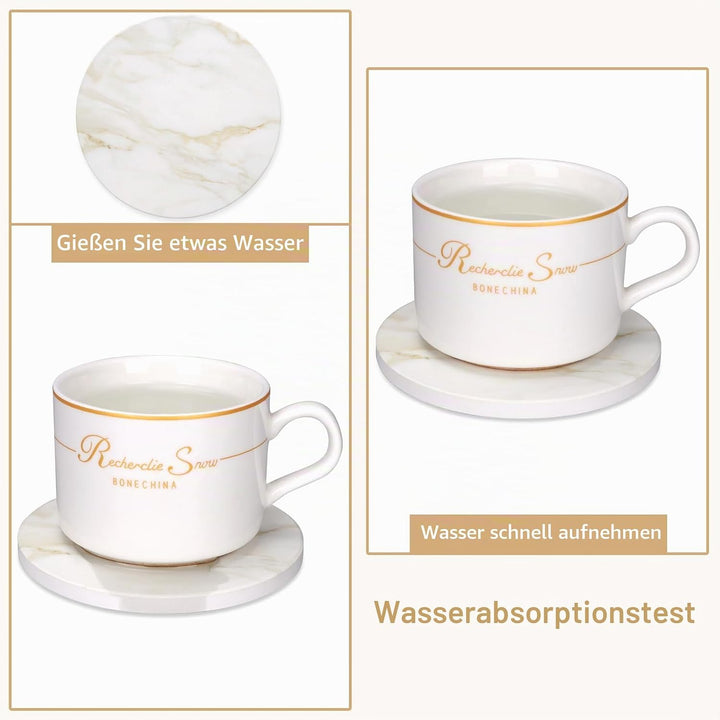 Keramik-Untersetzer im Marmor-Stil, 6 Stück, mit Halter, moderne Couchtisch-Dekoration, Getränke-Unt