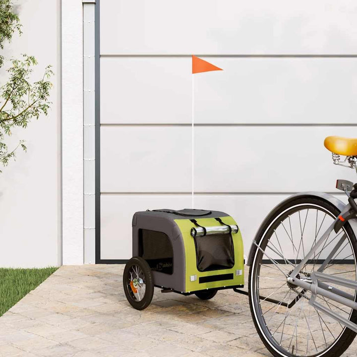 Fahrradanhänger Hunde klappbar grün grau aus Oxford-Gewebe und Eisen mit PVC-Dach, 124 x 53 x 53 cm,