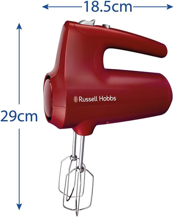 Russell Hobbs Handrührgerät [Handmixer] Desire Red (5 Geschwindigkeitsstufen+Pulsfunktion, 2 Spülmas