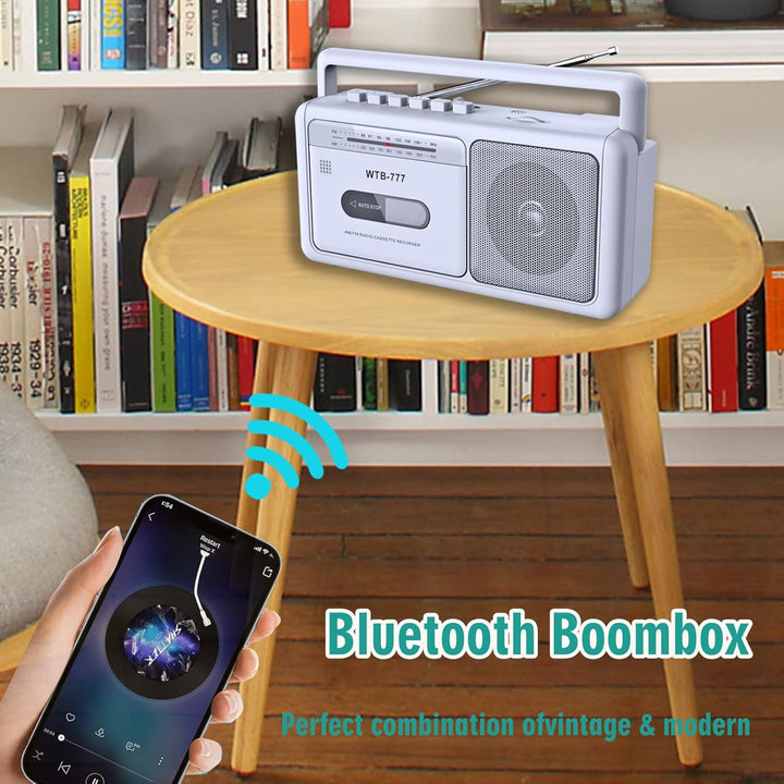 Tragbare Kassettenspieler Boombox,Vintage-AM/FM-Stereoradio mit Bluetooth, USB, Kopfhöreranschluss,