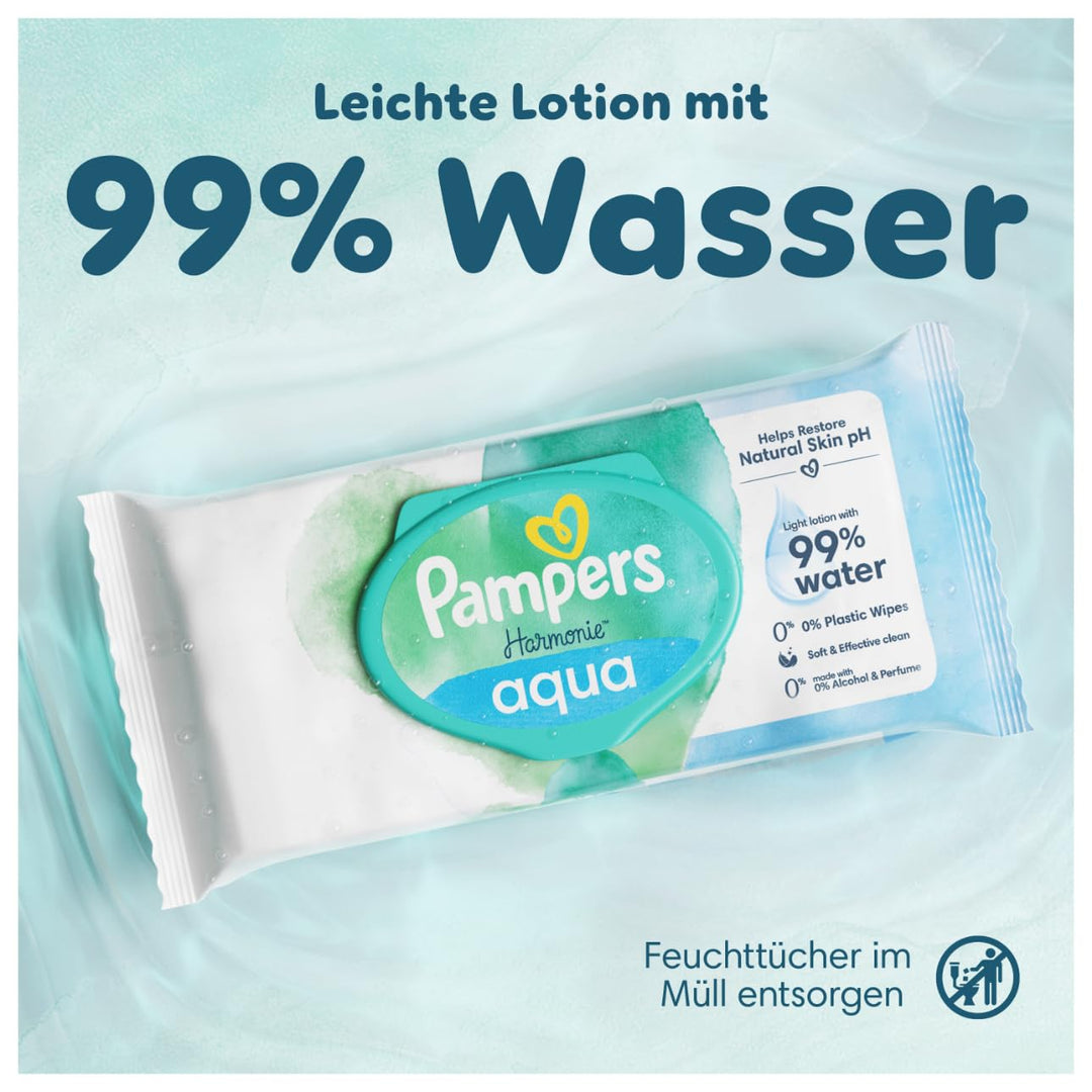 Pampers Harmonie Aqua Feuchttücher 9 Packungen mit jeweils 48 Feuchttüchern, 432 Feuchttücher, die h