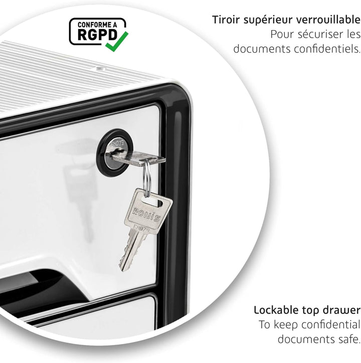 CEP Schubladenbox Secure mit 4 Schubladen und Zylinderschloss 7-311 S, Weiss Weiss / Schwarz, Weiss