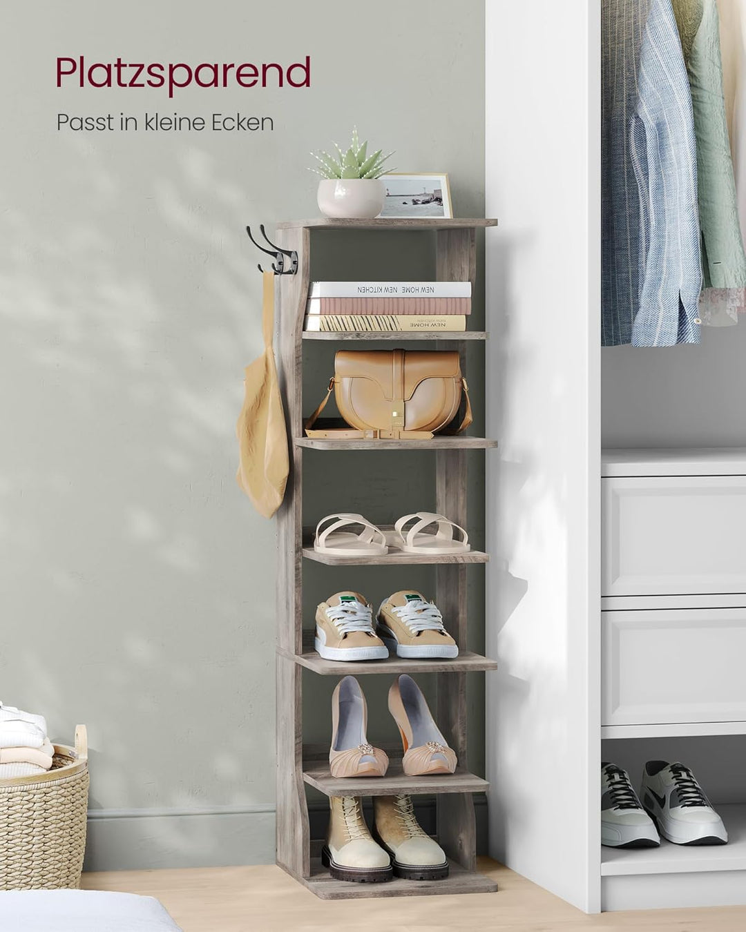 VASAGLE Schuhregal schmal, Standregal mit 7 Ebenen, platzsparend, für Eingangsbereich, Ecke, Schuhab
