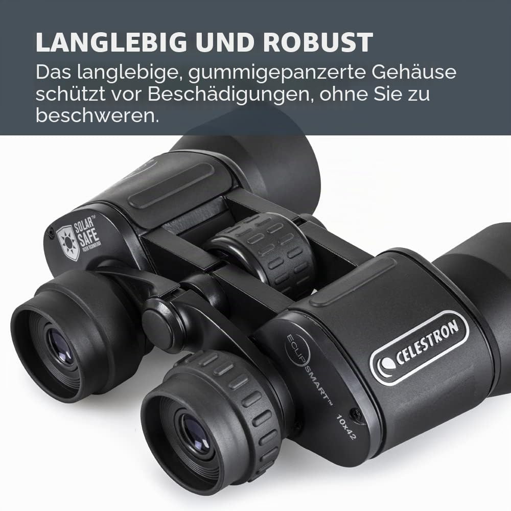 Celestron 71238 EclipSmart 10x42 Porro Solarfernglas - ISO 12312-2 konform, rutschfeste Gummibeschic