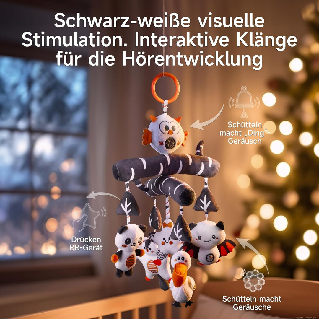 TUMAMA Baby Kinderwagen Spielzeug ab 0 2 3 4 6 8 9 12 Monate, Kontrast Schwarz Weiss Spielbogen Anhä