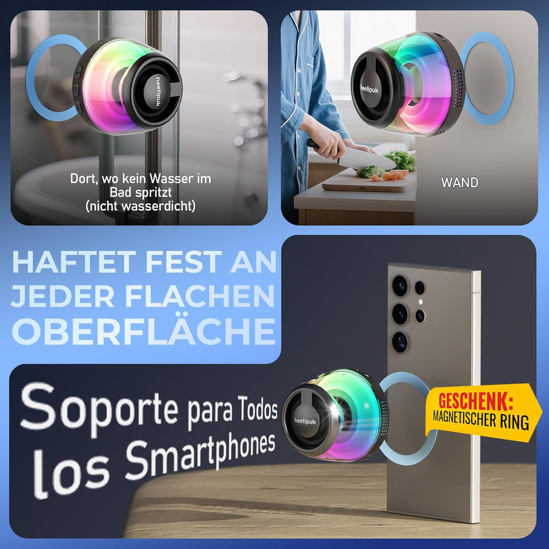 Magnetischer Bluetooth Lautsprecher, Tragbarer Mini Bluetooth Speaker mit Handyhalterung, 7 Stunden