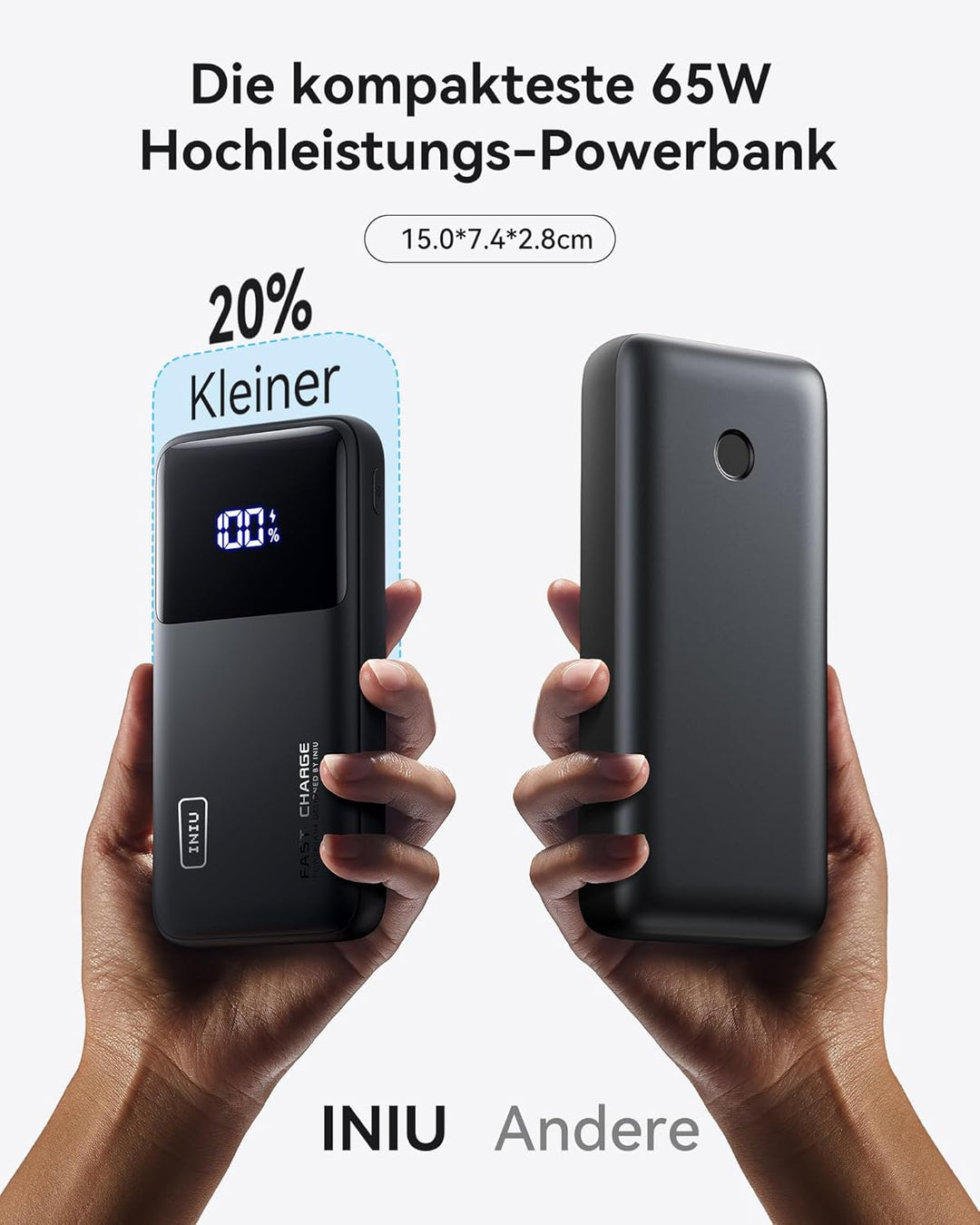 INIU Power Bank, 45W Powerbank Klein Aber Stark 15000mAh, 3A Externe Handyakkus [USB C Input&amp;Output]