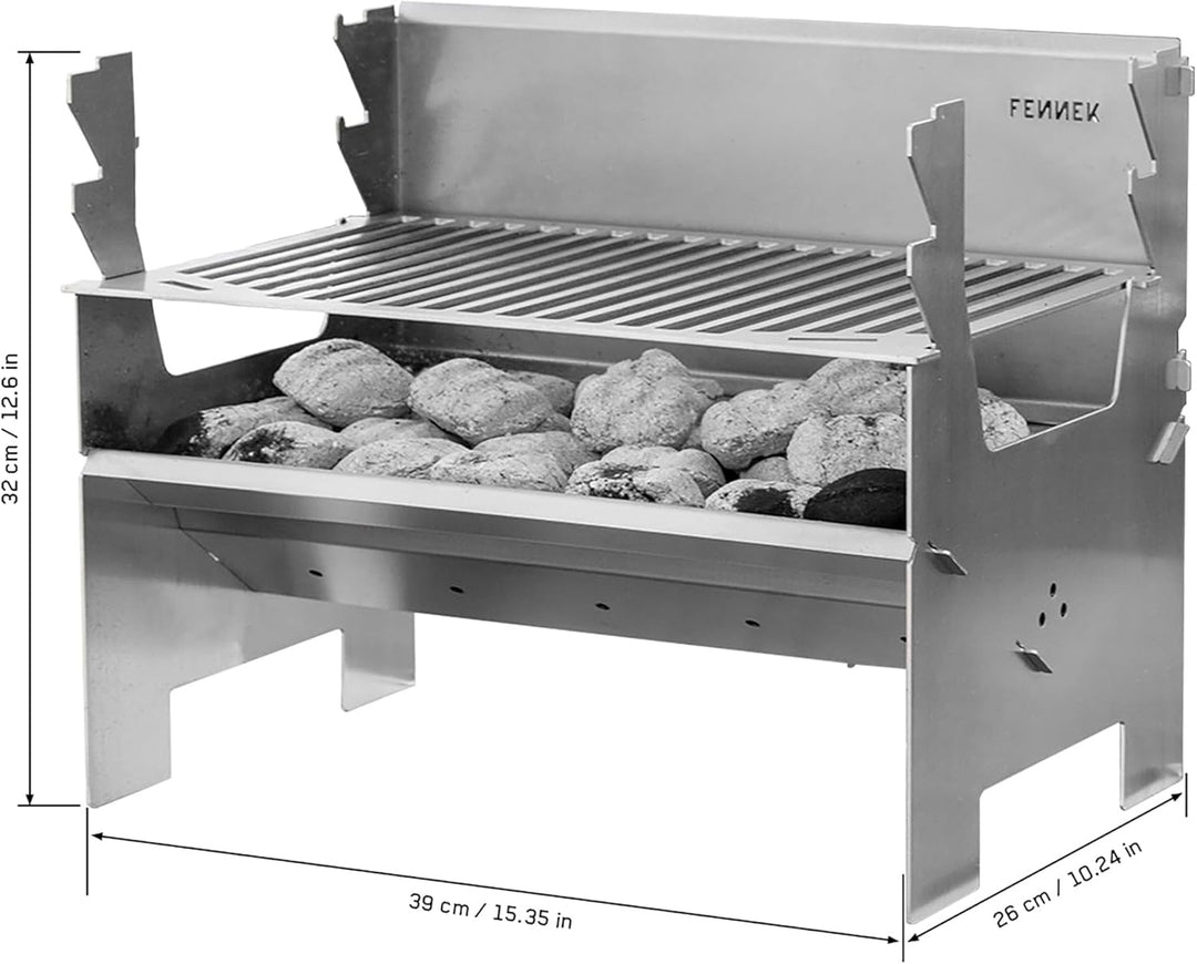 FENNEK 2.0 | Mobiler und steckbarer Holzkohle-Grill aus Edelstahl für Camping, Trekking, Vanlife, Ga