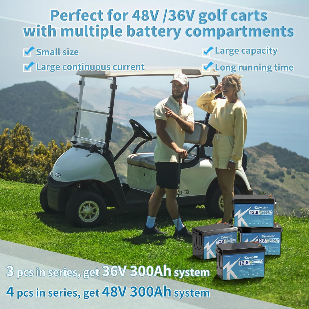 KEPWORTH LiFePO4 300Ah 12V Batterie, 3840Wh Lithium Akku mit 200A BMS, Max. 15000 Zyklen, Perfekter