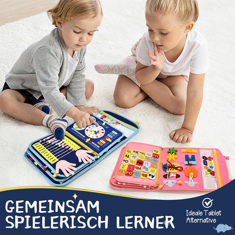 BuzzoXerex Busy Board Deutsch, 8 Seiten in 1 Busy Book, Filz Quiet Book Kleinkinder ab 1 Jahre mit S