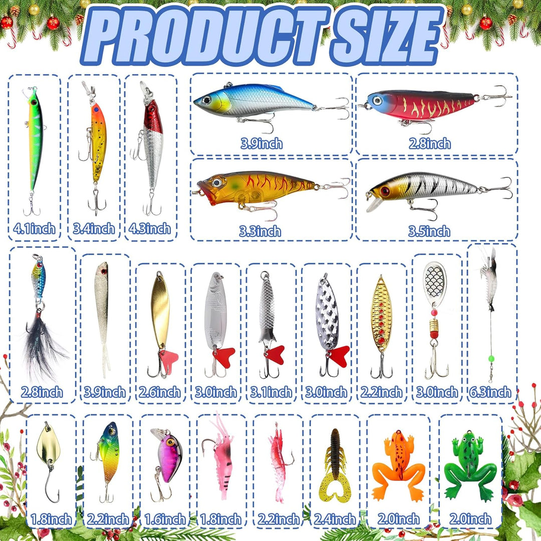 Tylices Angeln Adventskalender 2025 Angler Angelkalender, 24 Angeln Köder Set Angellieber Angel Weih