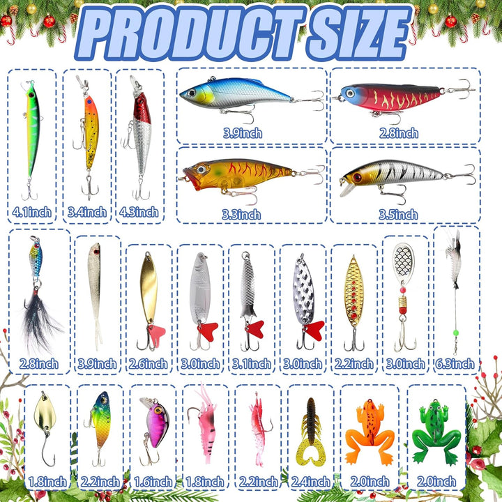 Tylices Angeln Adventskalender 2025 Angler Angelkalender, 24 Angeln Köder Set Angellieber Angel Weih