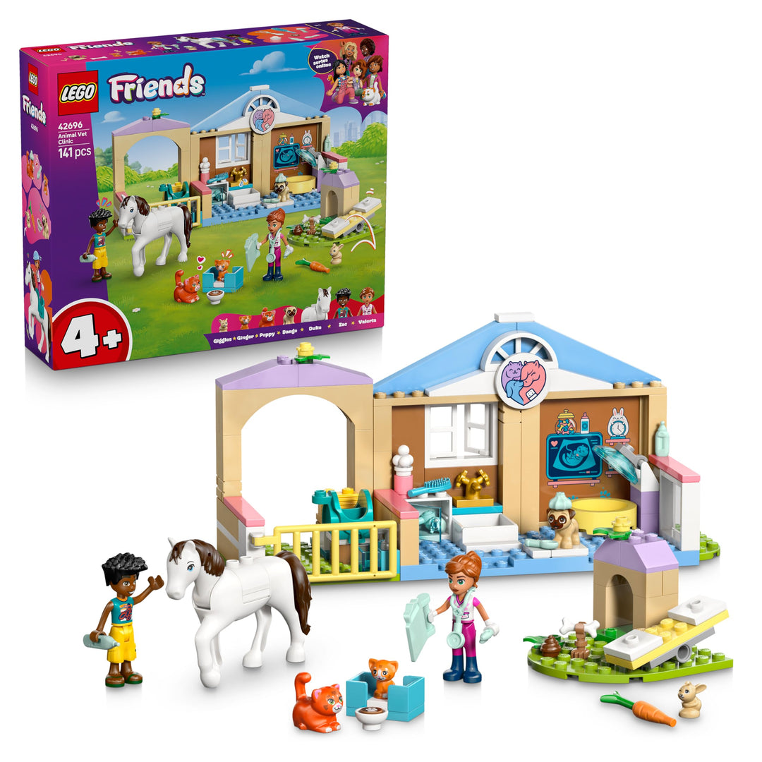 LEGO Friends Tierklinik - Lernspielzeug mit Pferdestall, 2 Mini Puppen, Hund-, Kaninchen- & Katzenfi