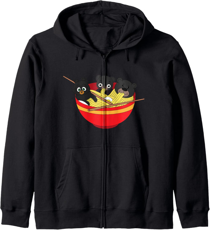 Kawaii Anime Braunbären essen japanische Ramen-Nudeln Kapuzenjacke