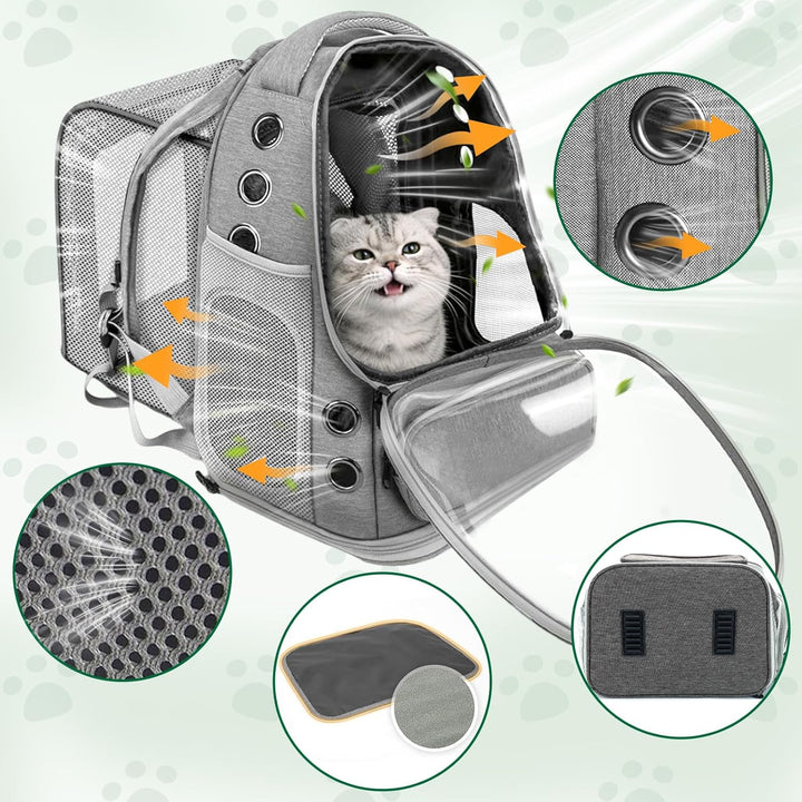 Erweiterbar Katzenrucksack mit Fenster Hunderucksack bis 8kg Katzenrucksack Grosse Katzen Cat Backpa