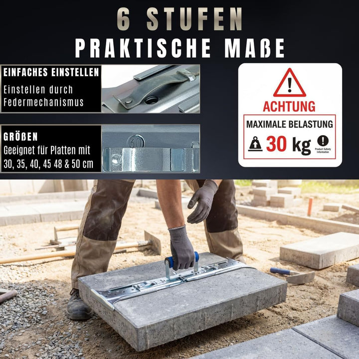 Pangolino Plattenheber - Verstellbarer Terrassenplatten-Träger mit ergonomischem Handgriff - Maximal