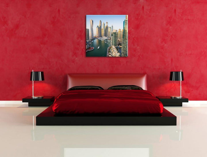 Pixxprint Dubai Metropole, Format: 70x70 auf Leinwand, XXL riesige Bilder fertig gerahmt mit Keilrah
