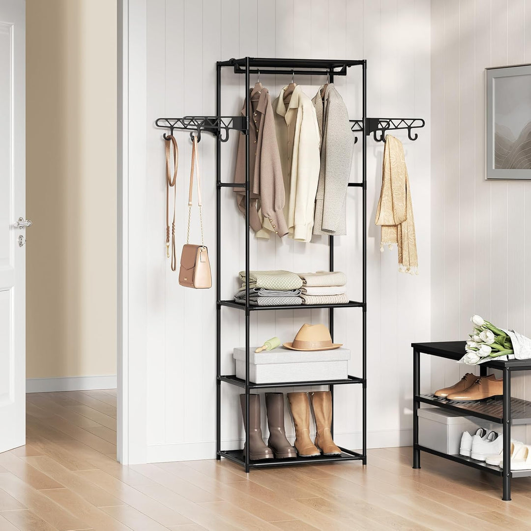 WOLTU Kleiderständer, Kleiderschrank offen, freistehende Garderobe, mit Kleiderstange Ablagen Haken,