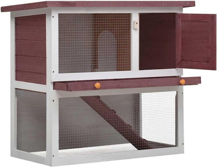 vidaXL Holz Kaninchenstall 1 Tür Braun Hasenstall Kaninchenkäfig Hasenkäfig Braun und Weiss, Braun u