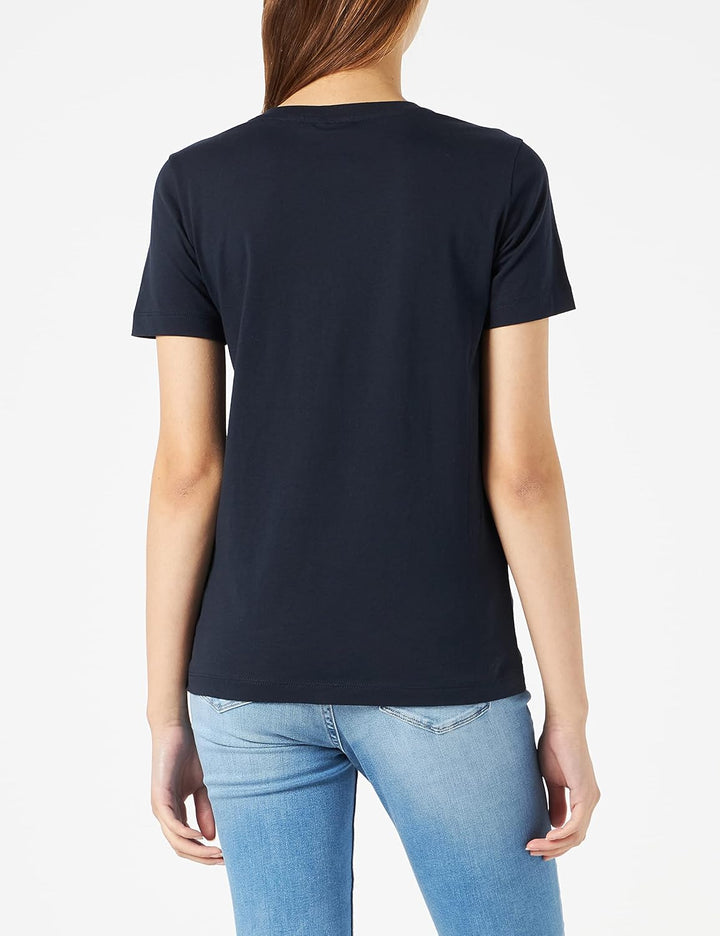 Champion Damen American Classics-Small Logo S/S V-Neck T-Shirt L Blau (Marine), L Blau (Marine)