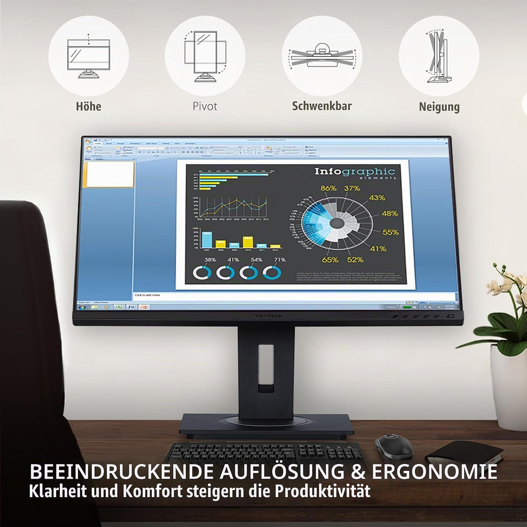 Viewsonic VG2748A-2 68,6 cm (27 Zoll) Büro Monitor (Full-HD, IPS-Panel, HDMI, DP, USB 3.0 Hub, Höhen