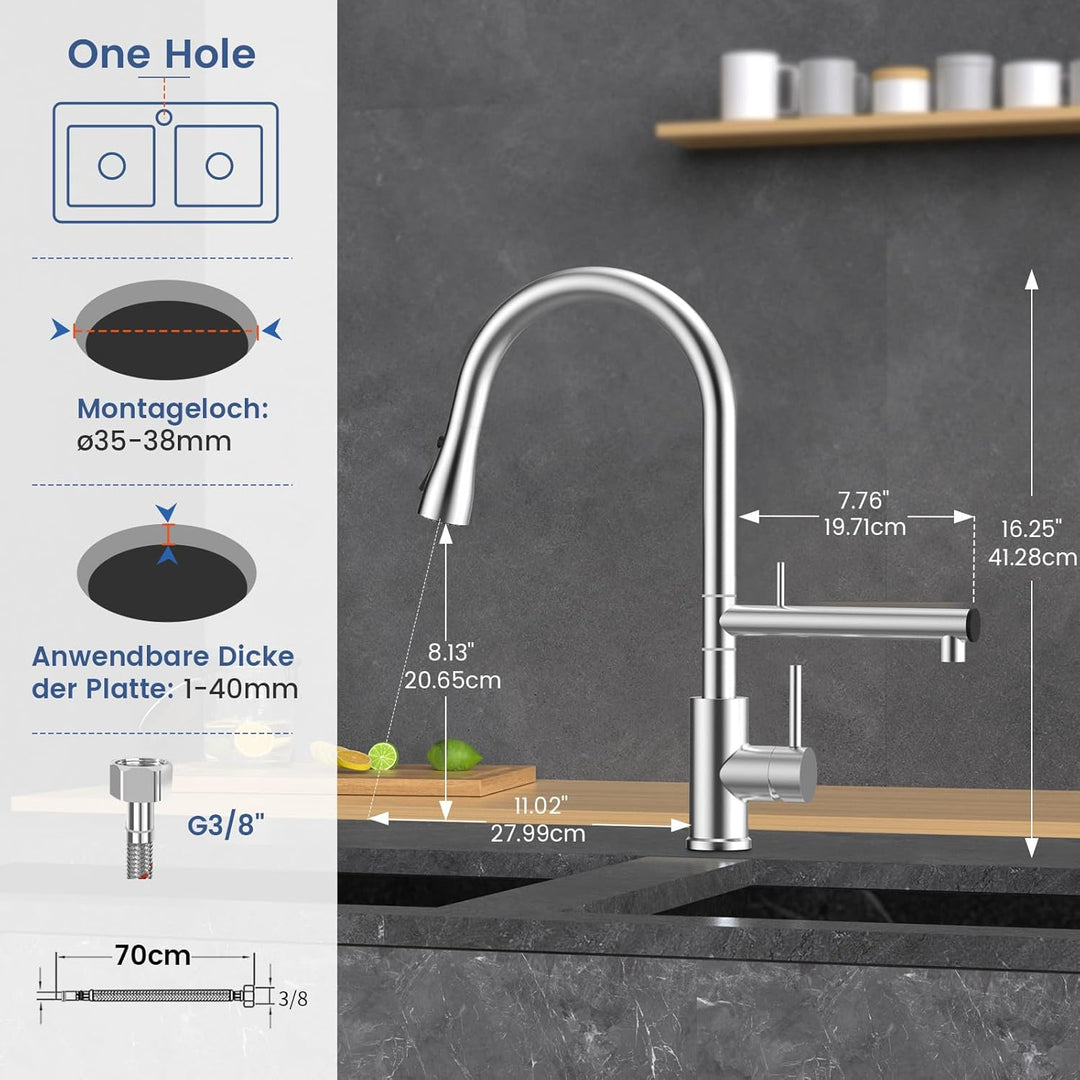 FEELSO Küchenarmatur mit Filter, 2-in-1 Wasserhahn Küche Ausziehbar mit 2 Strahlarten, 360° Drehbare
