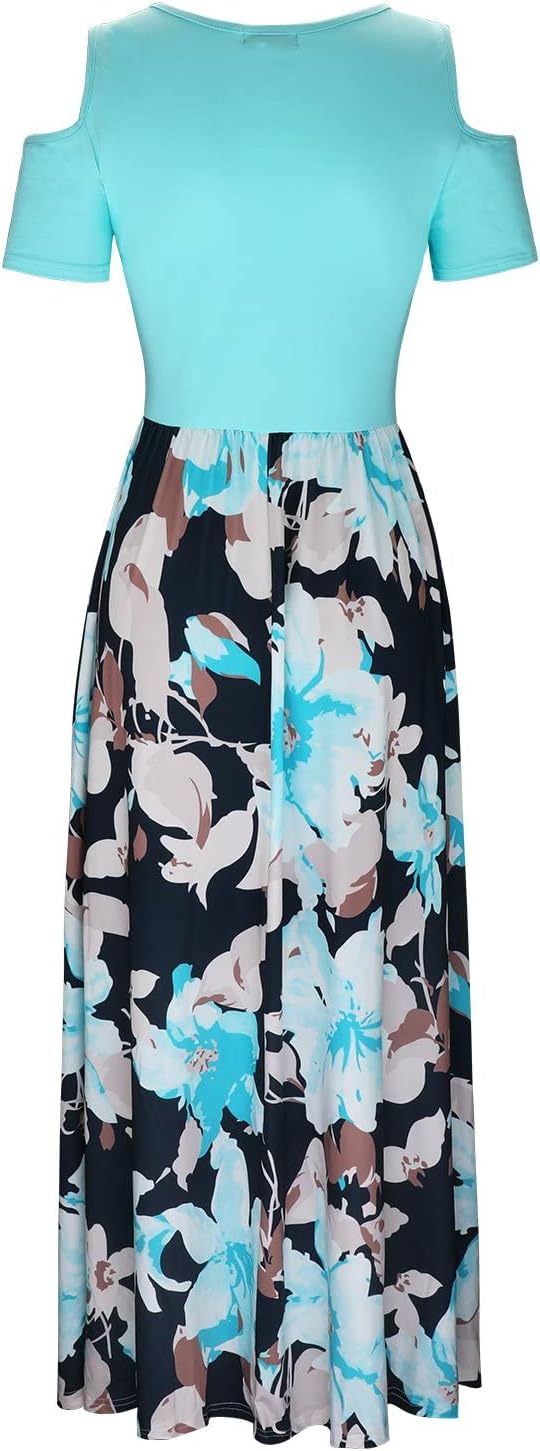 STYLEWORD Sommerkleid Damen Lang Maxikleid Sommer Elegant Freizeitkleid Kurzarm Kleider mit Taschen
