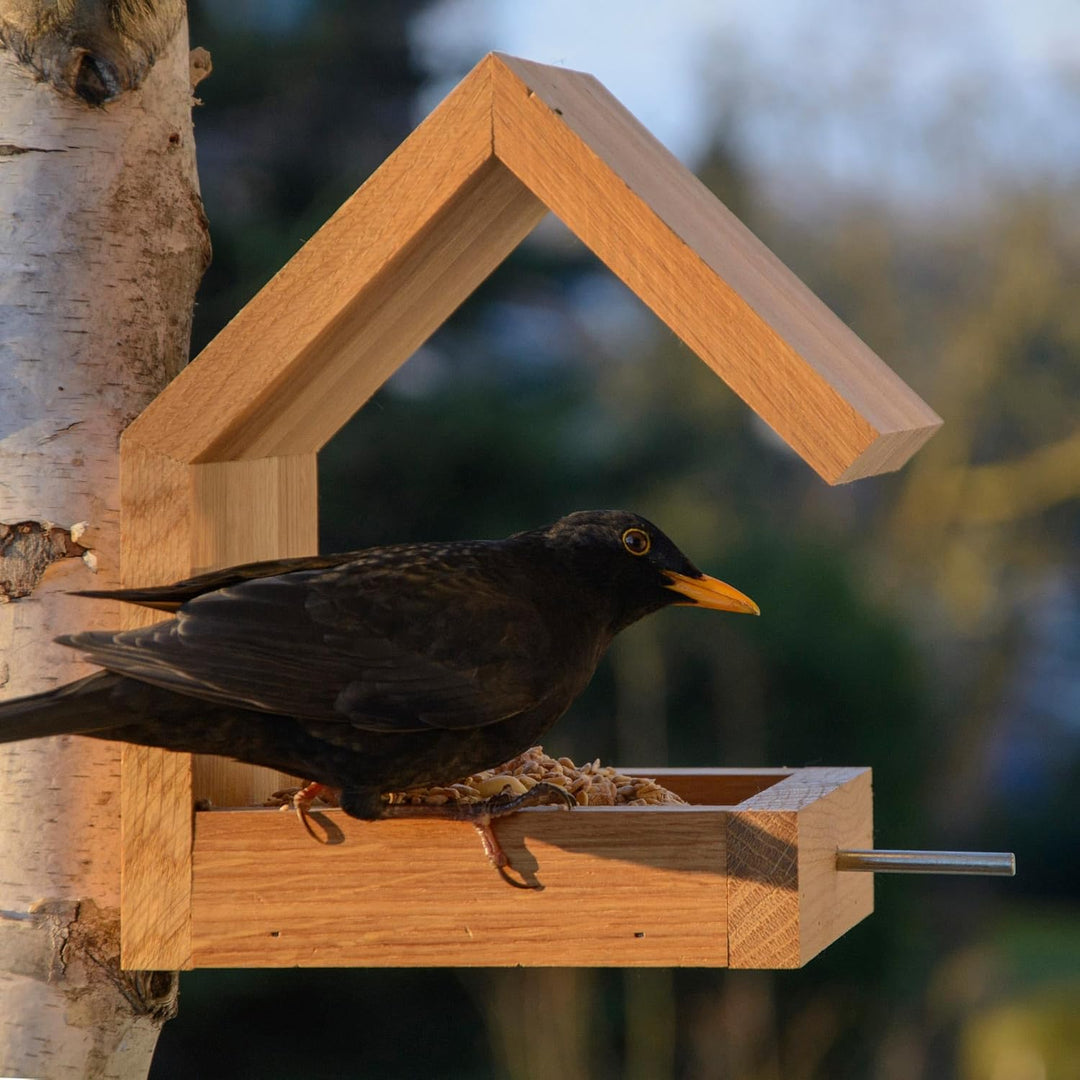 Luxus-Vogelhaus 46850e Eichenholz Vogelfutterhaus zum Aufhängen mit Satteldach und Anflugstange Eich
