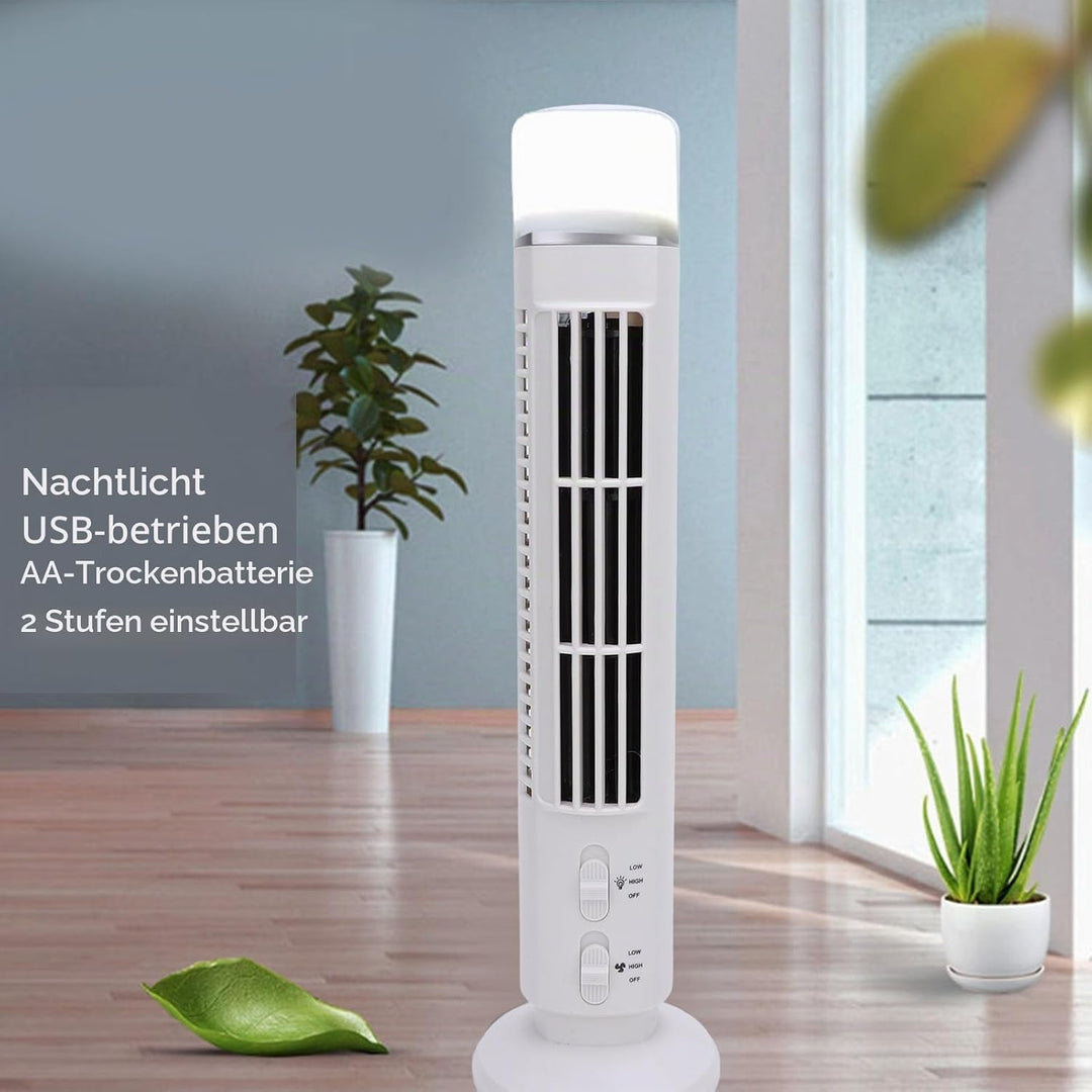 Leise Turmventilator, USB MiniVentilator Säulenventilator mit Licht Einstellbar Mobiler Lüfter Batte