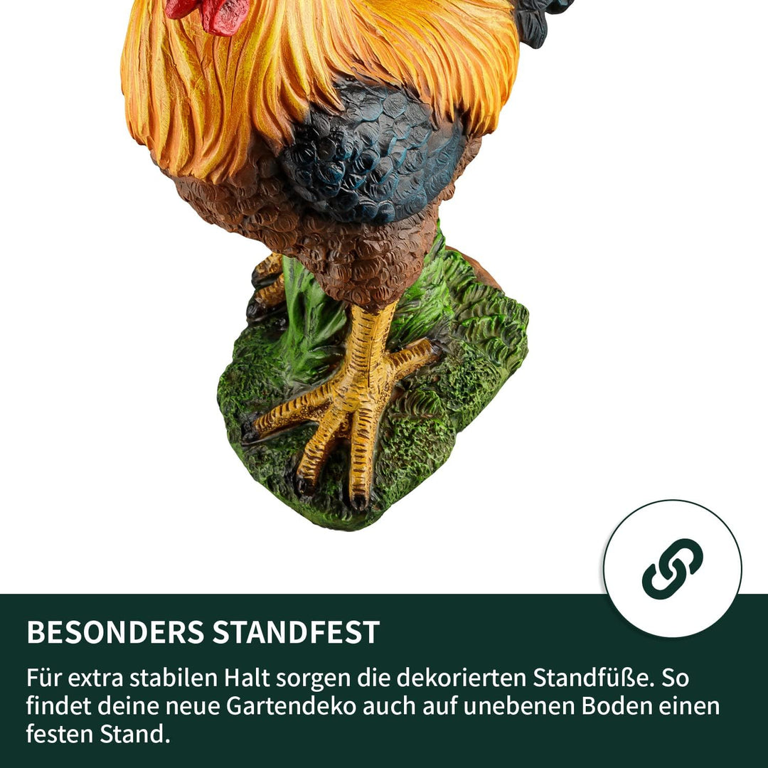 VERDOBA Garten Figur Hahn aus Kunstharz, handbemalt - Deko Hahn Dekofiguren Garten Deko Gartenfigure