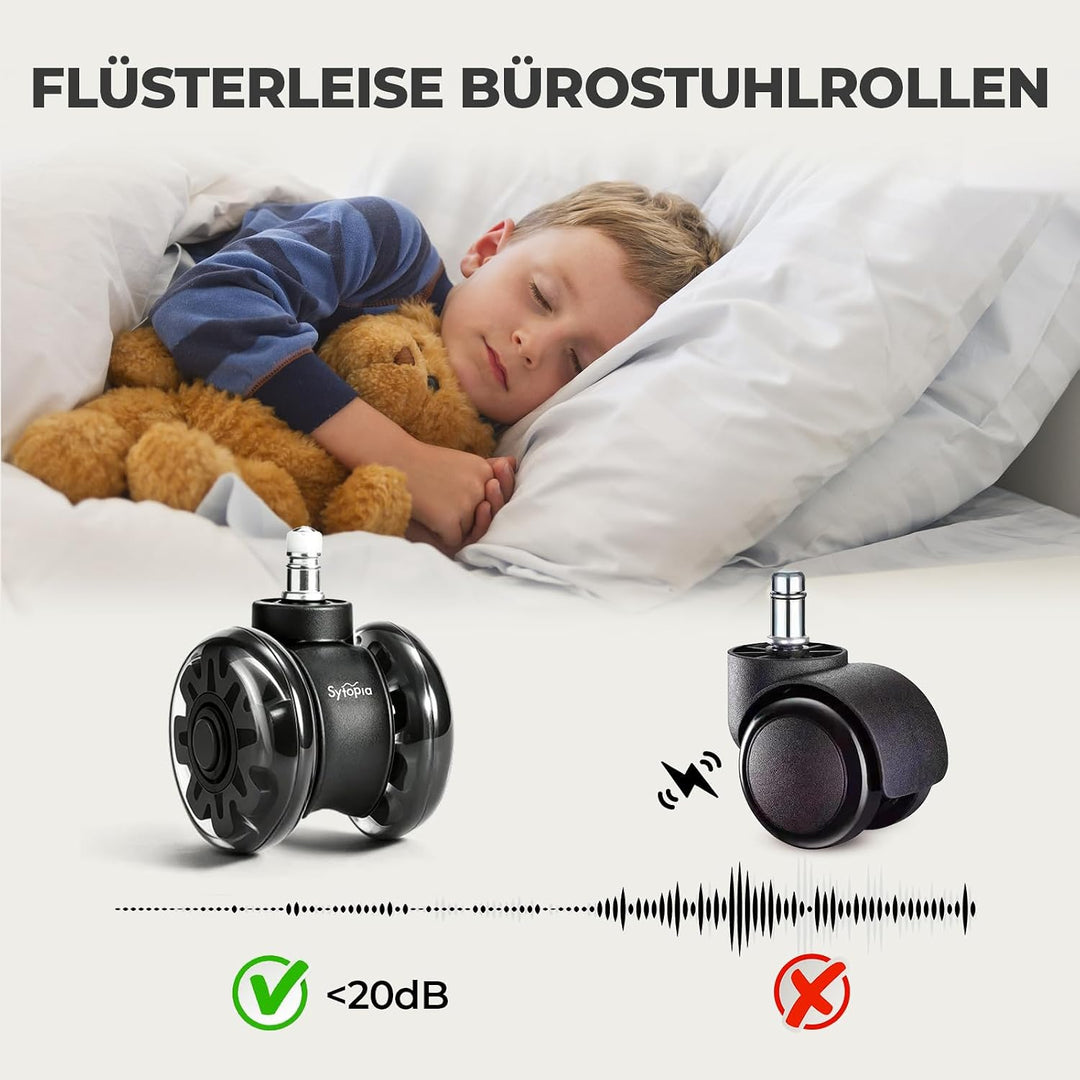 Sytopia Bürostuhl Rollen 11mm x 22 mm, 5er Set Rollen für Bürostühle, Hartbodenrollen für Bürostuhl