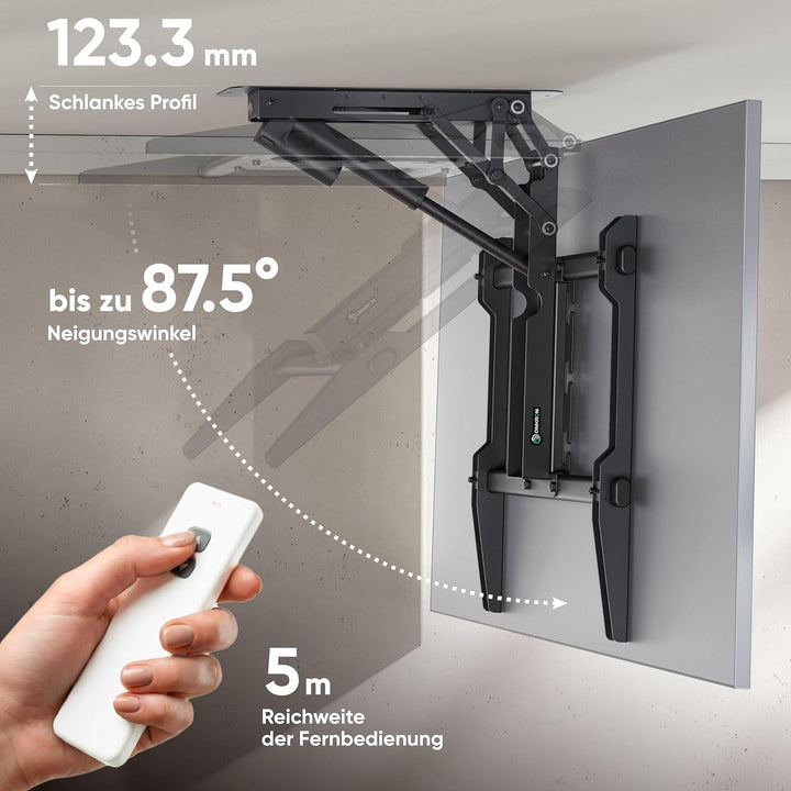 ONKRON TV Deckenhalterung elektrisch für 50-75 Zoll Fernseher bis 40 kg, TV Halterung Decke mit Fern