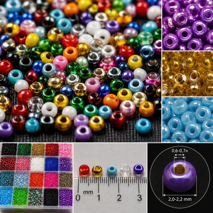 75 Farben Rocailles 2mm Perlen Set 75 Pack 75 Farben 1,5 Kilo Glasperlen Rund 11/0 100000stk POSTEN