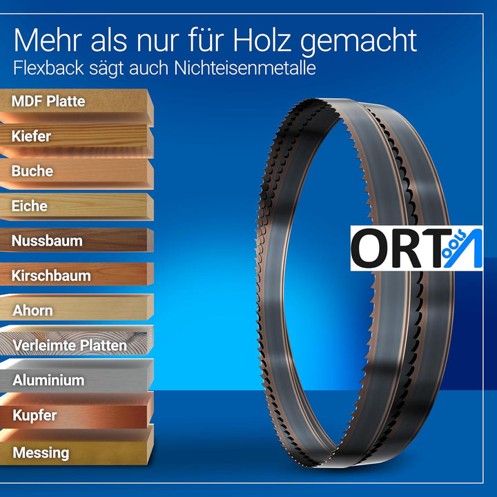 Orta Flexback Carbonstahl Bandsägeblatt | kompatibel mit gängigen Bandsägen | Weichholz, Hartholz, K
