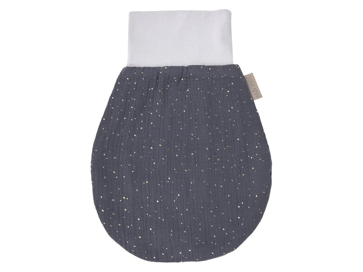 KraftKids Strampelsack Musselin goldene Punkte auf Grau für den Frühling/Sommer aus Musselin Baumwol