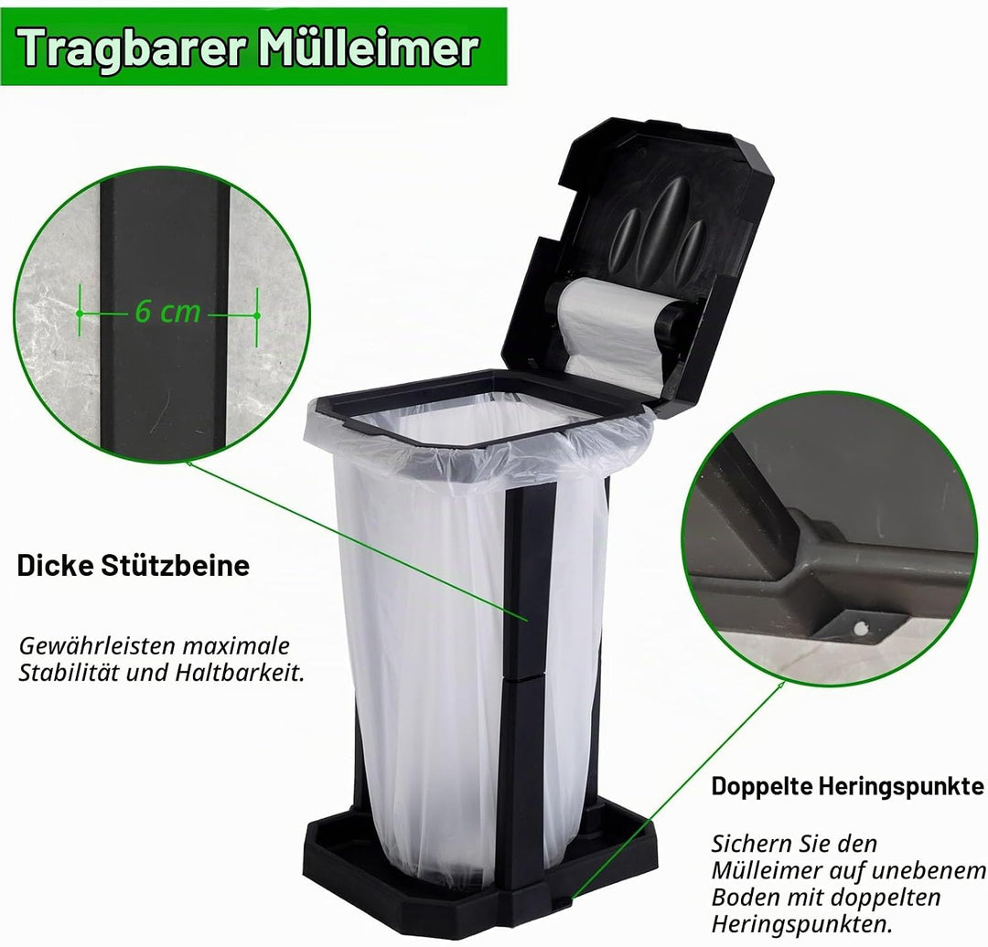 HOLAKIT Zusammenklappbarer Müllsackhalter mit Verstärkten Beinen und Integriertem Innenfach, Tragbar