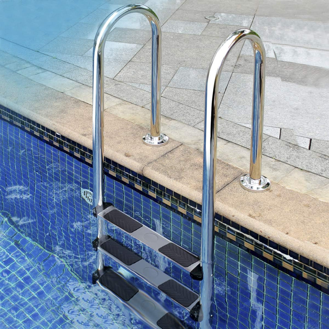 RELAX4LIFE Edelstahl Poolleiter, Schwimmbadleiter mit 3 Stufen, Einstiegsleiter Silber, 55 x 26 x 13