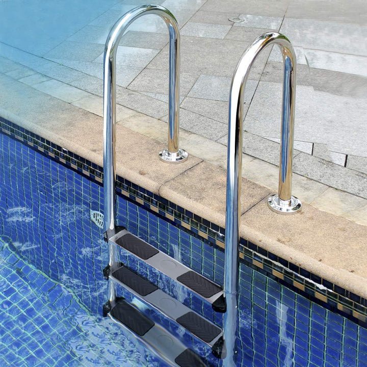 RELAX4LIFE Edelstahl Poolleiter, Schwimmbadleiter mit 3 Stufen, Einstiegsleiter Silber, 55 x 26 x 13