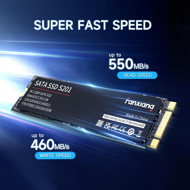 fanxiang M.2 SATA SSD 256GB 2280 Interne Festplatte mit SLC Cache, Hochgeschwindigkeits M2 SSD, Lese